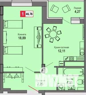 1-к квартира, вторичка, 47м2, 13/22 этаж