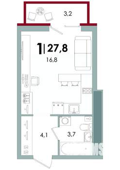 Студия квартира, вторичка, 28м2, 15/15 этаж