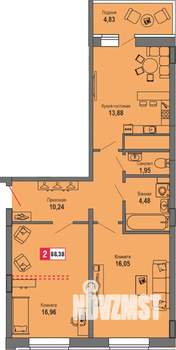2-к квартира, строящийся дом, 68м2, 20/22 этаж