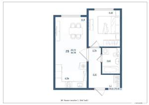 2-к квартира, сданный дом, 37м2, 15/15 этаж