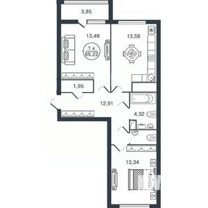 2-к квартира, вторичка, 65м2, 3/16 этаж