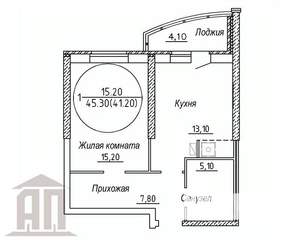 1-к квартира, сданный дом, 45м2, 2/12 этаж