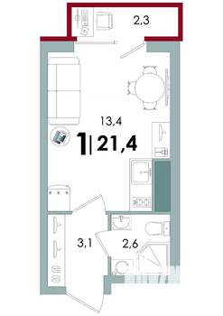 Студия квартира, вторичка, 21м2, 4/16 этаж