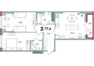 2-к квартира, вторичка, 78м2, 10/15 этаж