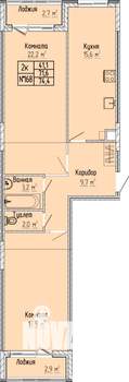 2-к квартира, строящийся дом, 74м2, 2/10 этаж
