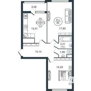 2-к квартира, вторичка, 65м2, 9/12 этаж