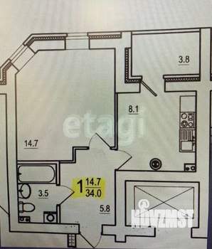1-к квартира, вторичка, 43м2, 4/10 этаж