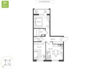2-к квартира, строящийся дом, 60м2, 10/17 этаж