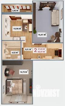 2-к квартира, вторичка, 61м2, 7/14 этаж