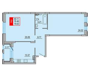 2-к квартира, вторичка, 80м2, 7/8 этаж