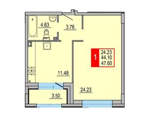 1-к квартира, вторичка, 48м2, 2/8 этаж