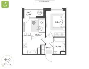 1-к квартира, строящийся дом, 41м2, 3/17 этаж
