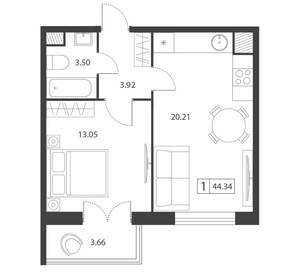 1-к квартира, вторичка, 44м2, 10/16 этаж