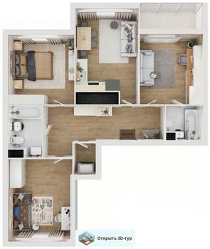 3-к квартира, сданный дом, 84м2, 10/16 этаж