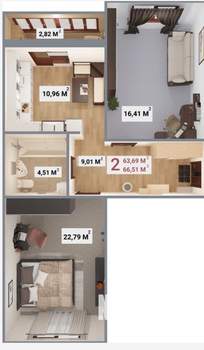 2-к квартира, вторичка, 67м2, 7/14 этаж