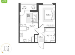 1-к квартира, вторичка, 41м2, 3/17 этаж