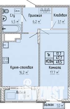 1-к квартира, строящийся дом, 50м2, 10/10 этаж