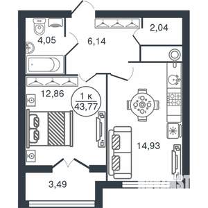 1-к квартира, вторичка, 44м2, 13/15 этаж