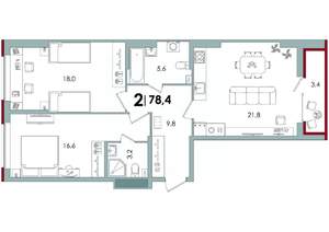 2-к квартира, вторичка, 78м2, 1/15 этаж