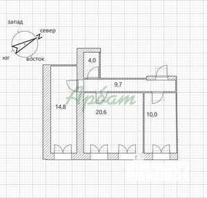 2-к квартира, вторичка, 59м2, 1/3 этаж