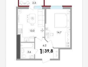 1-к квартира, вторичка, 40м2, 2/16 этаж