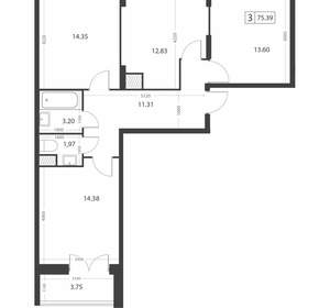 3-к квартира, вторичка, 75м2, 12/16 этаж