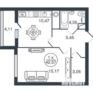 1-к квартира, вторичка, 43м2, 10/15 этаж
