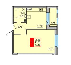 1-к квартира, вторичка, 47м2, 6/8 этаж