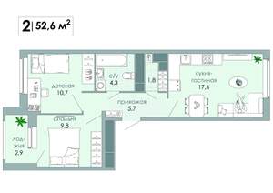 2-к квартира, вторичка, 53м2, 11/12 этаж