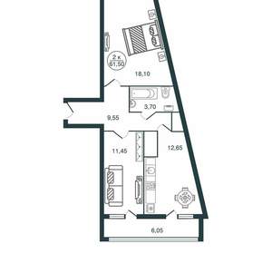 2-к квартира, вторичка, 62м2, 12/15 этаж