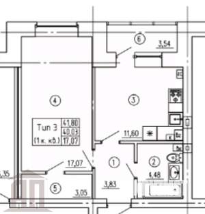 1-к квартира, сданный дом, 44м2, 2/3 этаж