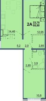 2-к квартира, вторичка, 55м2, 8/15 этаж