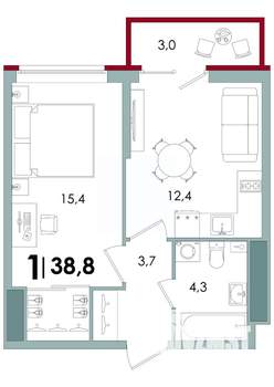 1-к квартира, вторичка, 39м2, 13/15 этаж