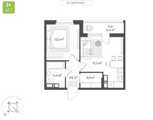 1-к квартира, вторичка, 43м2, 4/16 этаж