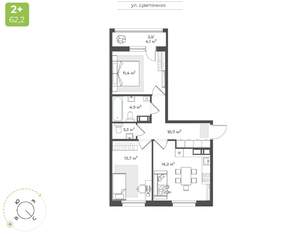 2-к квартира, строящийся дом, 60м2, 4/17 этаж