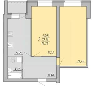 2-к квартира, строящийся дом, 76м2, 9/9 этаж