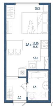 Студия квартира, сданный дом, 21м2, 9/15 этаж