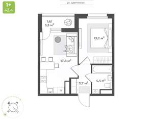 1-к квартира, строящийся дом, 41м2, 9/17 этаж