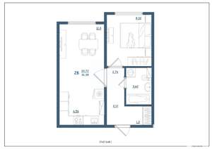 2-к квартира, сданный дом, 37м2, 2/15 этаж