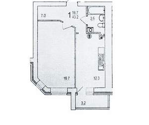 1-к квартира, вторичка, 43м2, 8/10 этаж