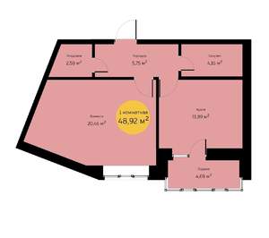 1-к квартира, вторичка, 49м2, 1/5 этаж