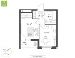 1-к квартира, строящийся дом, 35м2, 2/17 этаж