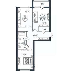 2-к квартира, вторичка, 65м2, 2/16 этаж