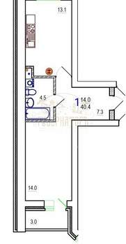 1-к квартира, вторичка, 40м2, 8/10 этаж