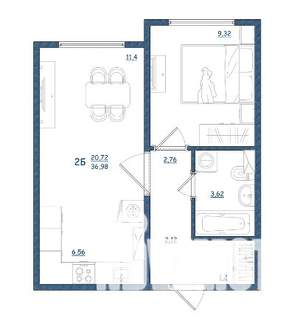 2-к квартира, вторичка, 37м2, 12/15 этаж