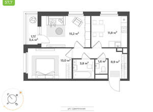 2-к квартира, вторичка, 56м2, 14/17 этаж