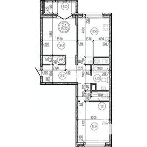 2-к квартира, вторичка, 65м2, 4/16 этаж
