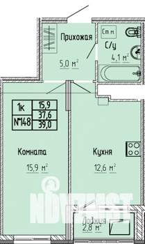 1-к квартира, строящийся дом, 39м2, 7/10 этаж