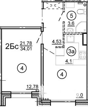 1-к квартира, вторичка, 34м2, 10/15 этаж