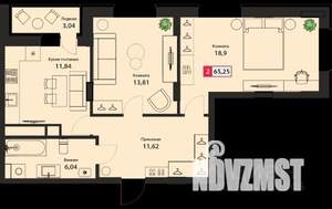 2-к квартира, вторичка, 65м2, 20/22 этаж